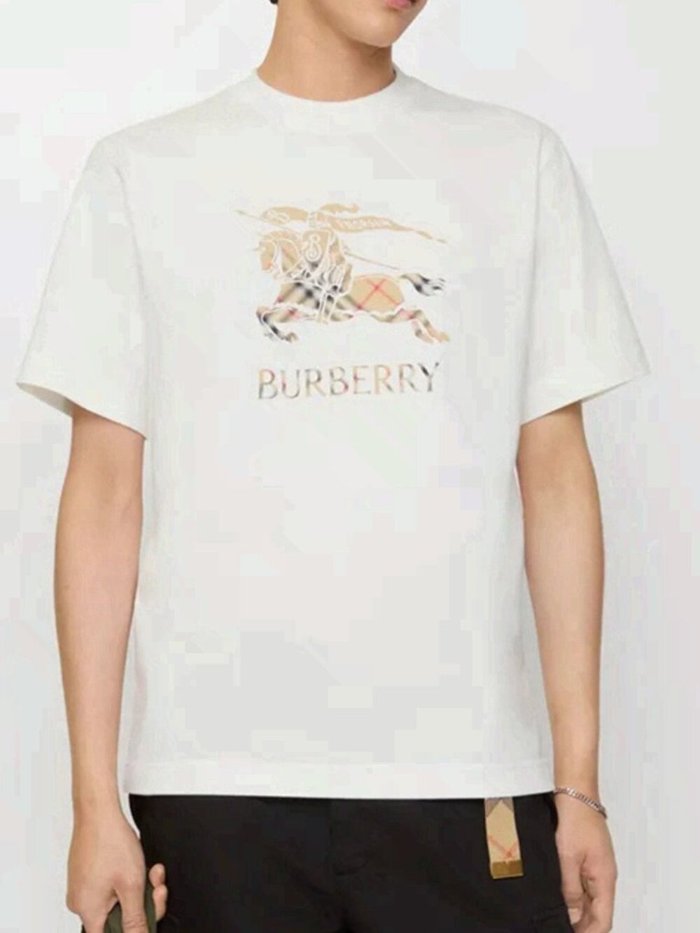 Designer Burberry Check Knight Logo White Graphic T-Shirt